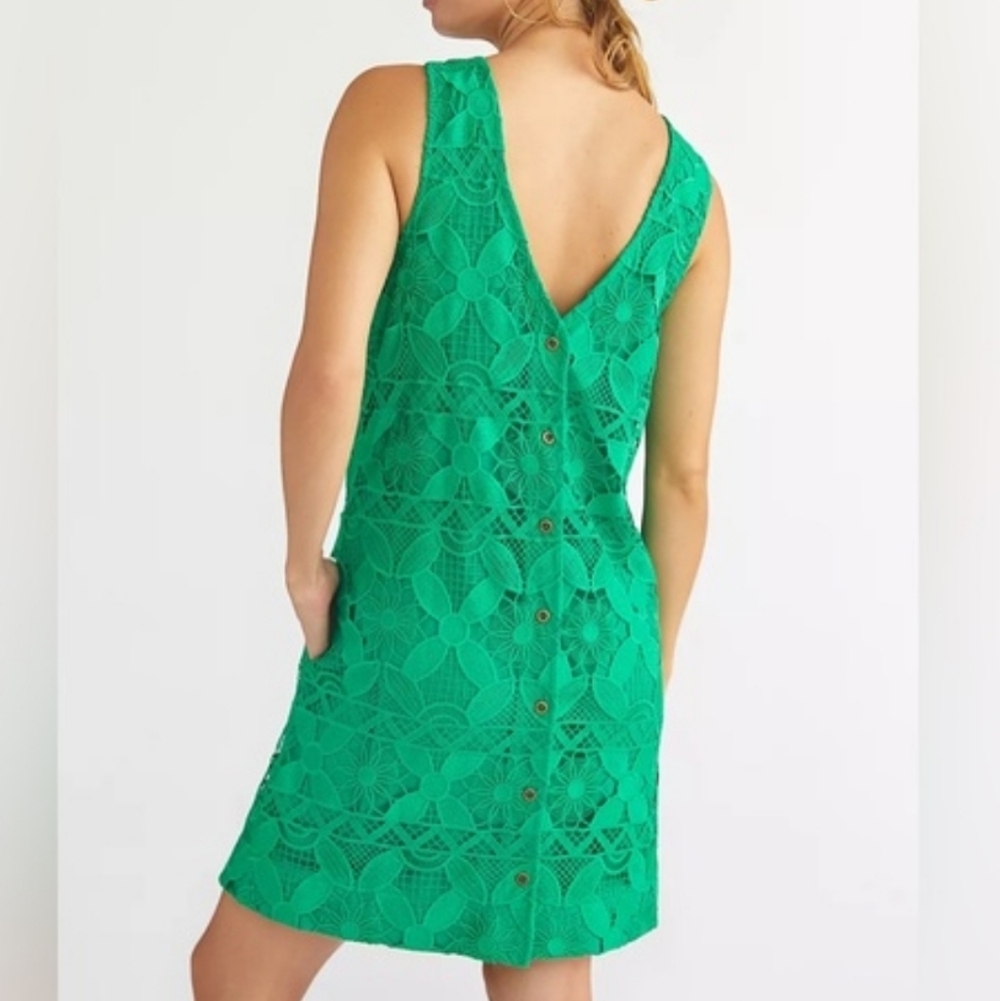 Anthropologie Green Lace Shift Dress - Picture 2 of 8